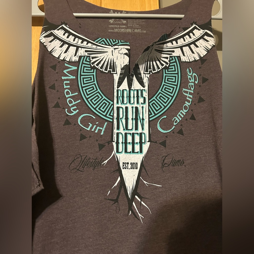Women’s Moonshine Camo Size Large Tank Top “Roots Run Deep”